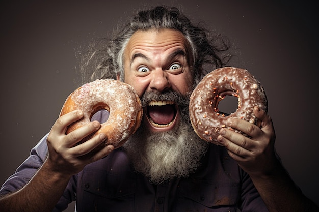 Un homme qui aime manger un donut