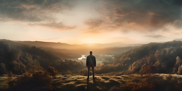 Un homme qui atteint de grandes hauteurs dans un paysage majestueux