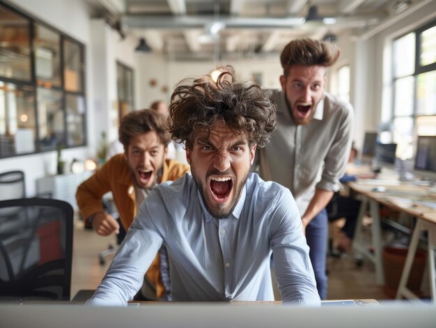 Photo l'homme qui crie à l'ordinateur dans le bureau