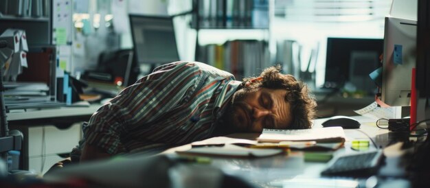 Photo un homme qui dort au bureau.