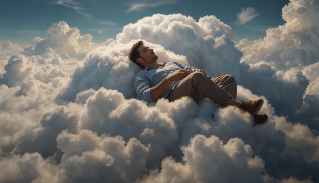 Photo un homme qui dort sur un nuage