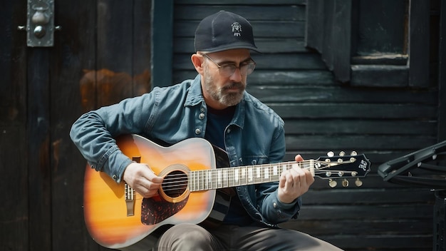 Un homme qui joue de la guitare.