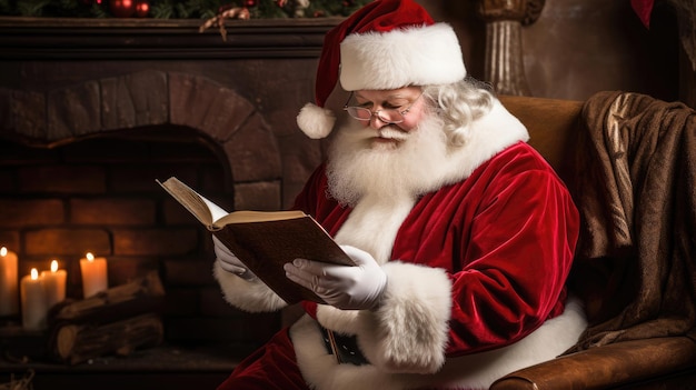 un homme qui lit un livre devant une cheminée.