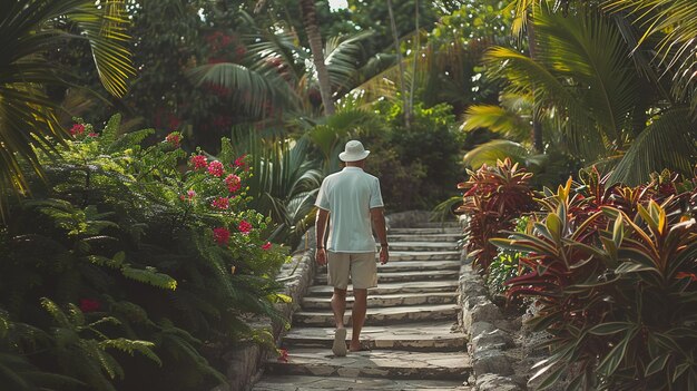 Photo un homme qui marche sur un chemin avec un chapeau