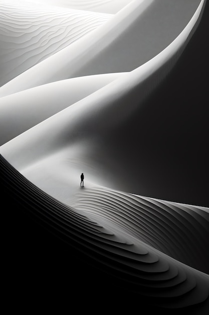 Un homme qui marche dans le désert des dunes.