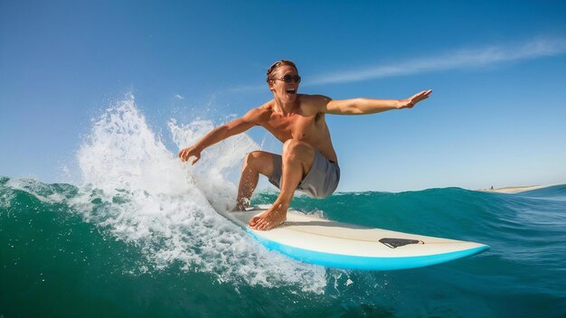 Un homme qui s'amuse avec la planche de surf