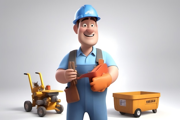 Un homme qui travaille porte des gants à main Outils photo de personnage de dessin animé 3D pour la fête du Travail
