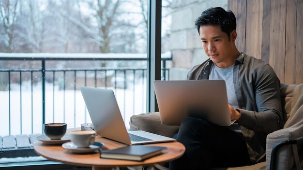 Un homme qui utilise un ordinateur portable