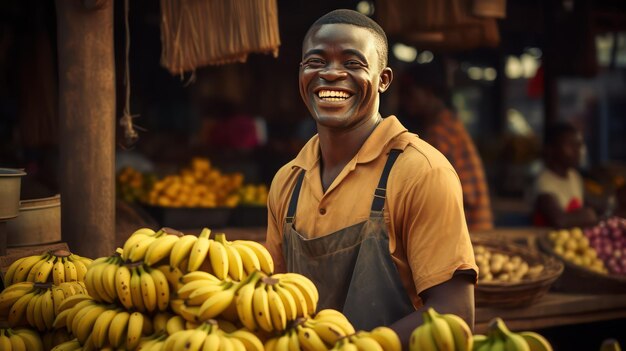 Un homme qui vend des bananes.