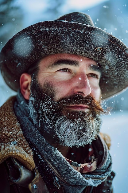 un homme en randonnée avec une barbe et une moustache dans les montagnes