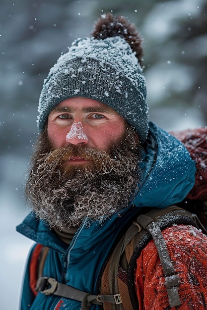 Photo un homme en randonnée avec une barbe et une moustache dans les montagnes