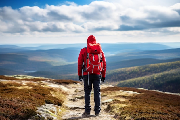 Un homme en randonnée dans les montagnes