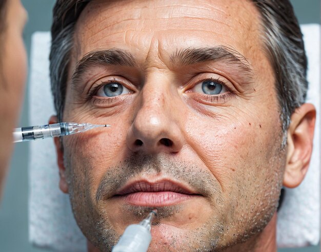 Un homme reçoit une injection dans le nez.