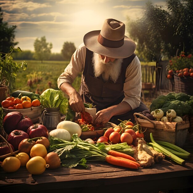 Photo un homme récoltant des légumes frais dans une ferme