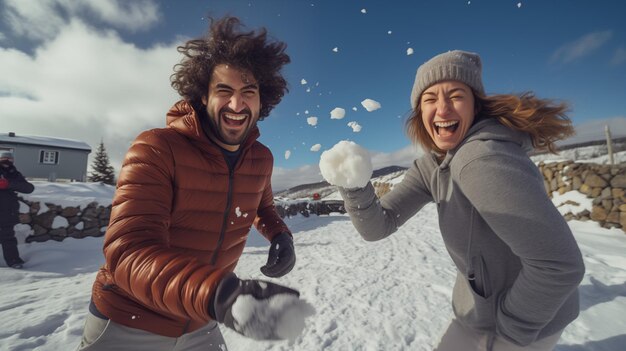 Photo un homme réfléchit à une bataille de boules de neige