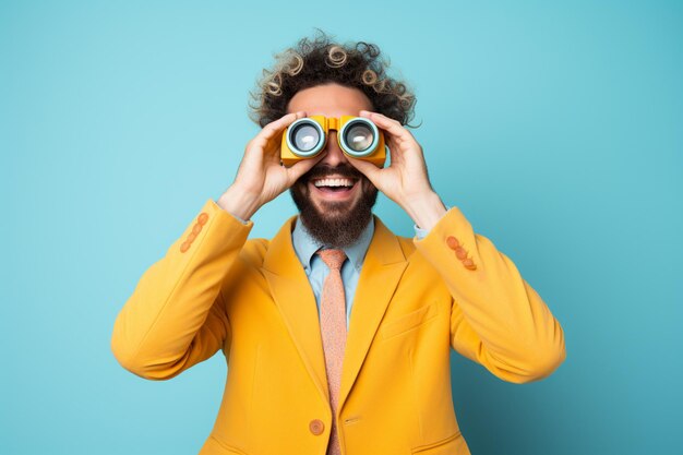 Photo un homme regardant à travers des jumelles