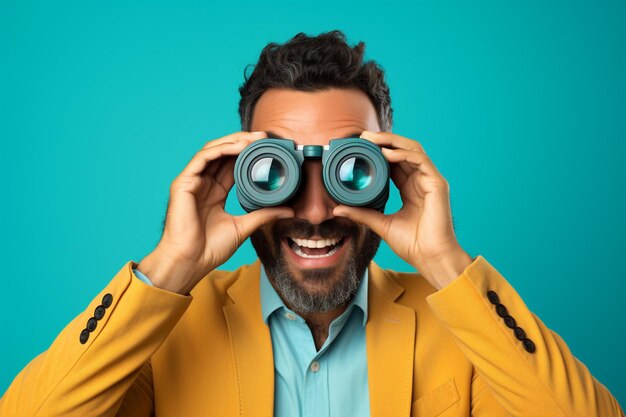 Photo un homme regardant à travers des jumelles