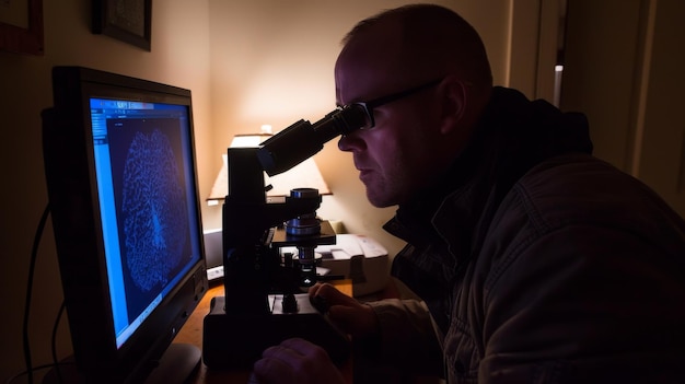 un homme regardant à travers un microscope