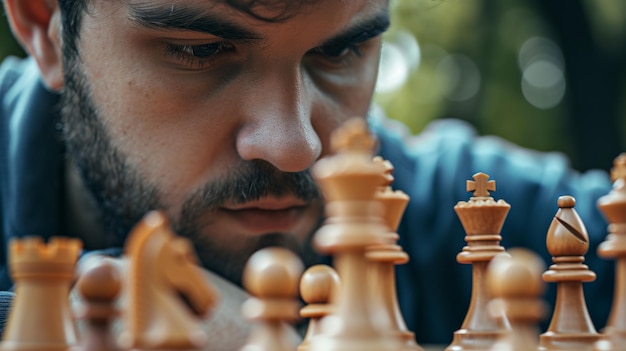 Un homme regarde un échiquier