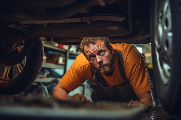 Photo un homme regarde le moteur d'une voiture