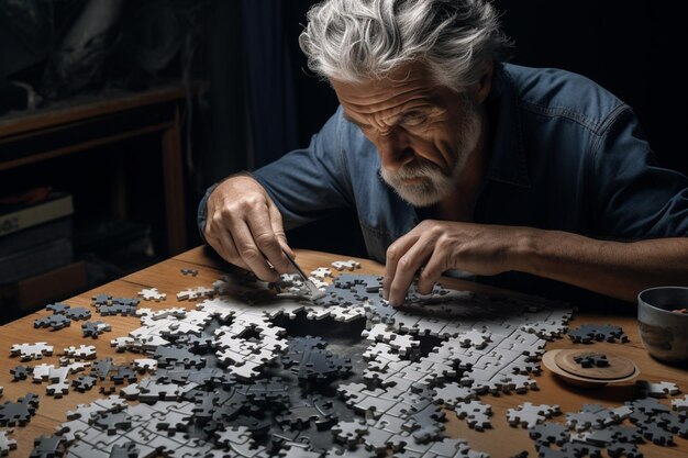 L'homme a relevé le défi d'assembler un puzzle complexe.