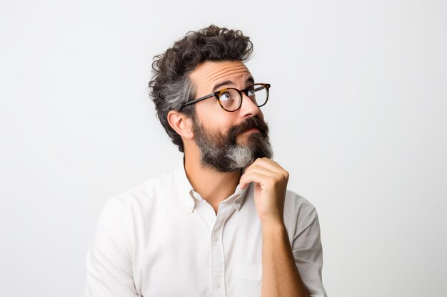 L'homme ressentant l'anticipation isolé blanc Ai