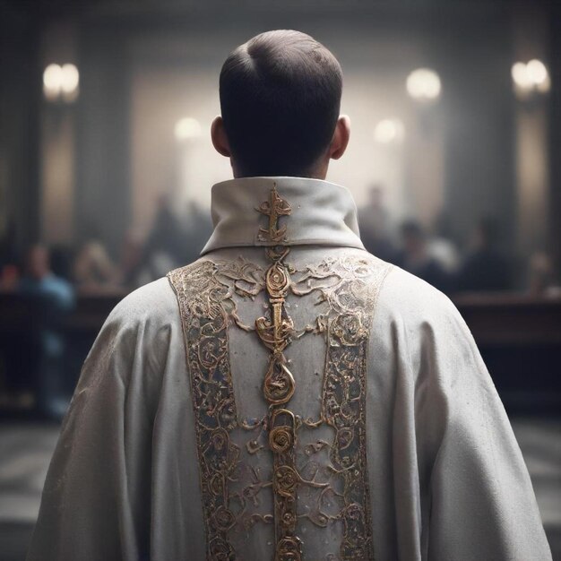 Photo un homme en robe blanche avec des ornements en or sur le dos