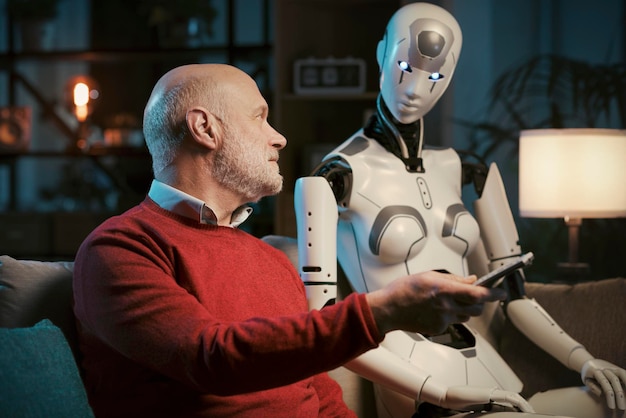 L'homme et le robot humanoïde avec des intérêts différents
