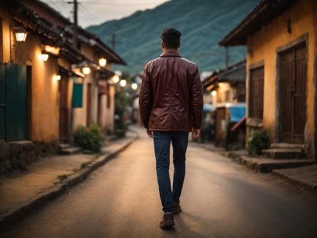 Un homme sur une route de village