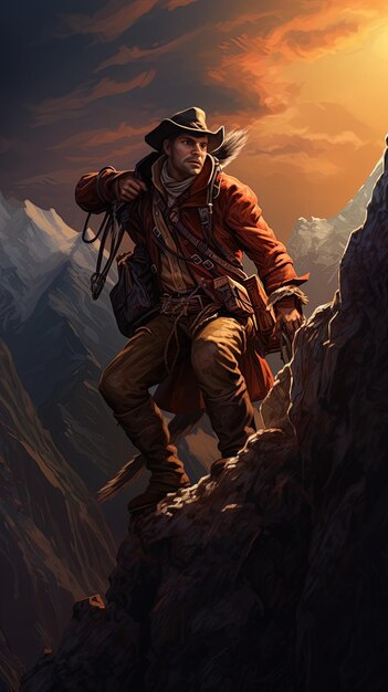 Photo un homme avec un sac à dos est assis sur une montagne avec des montagnes en arrière-plan