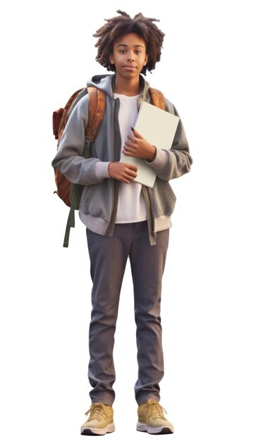 Photo un homme avec un sac à dos et un livre sur la poitrine