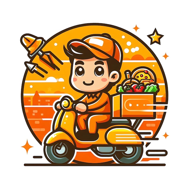 un homme sur un scooter avec une boîte de nourriture sur le devant