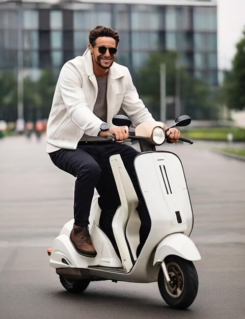 Photo un homme sur un scooter