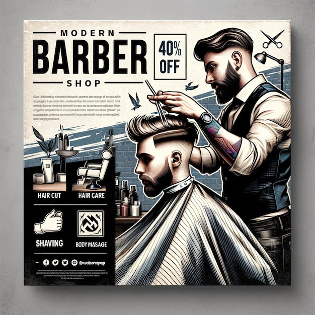 un homme se fait couper les cheveux par un barbier un barbier masculin pour les médias sociaux modèle de conception de bannière de poste