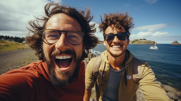 Un homme se prend un selfie en mer.