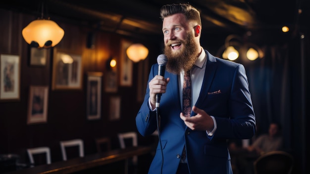 Un homme se produit dans un pub Standup club Karaoké au bar Animations en soirée AI