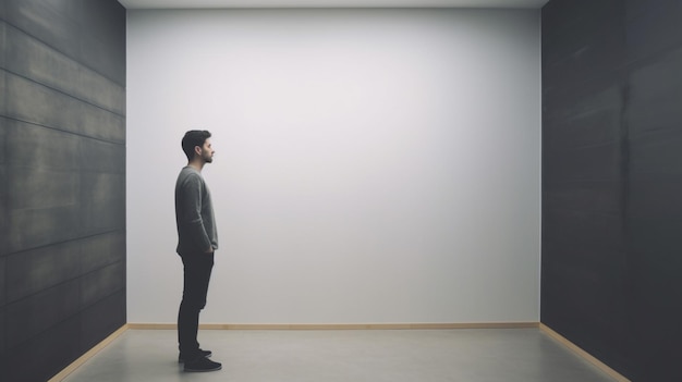 Un homme se tient dans une pièce avec un tableau blanc qui dit 'le mot' dessus '