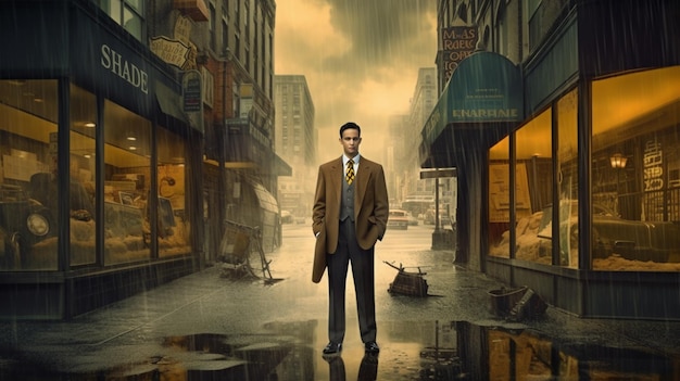 Un homme se tient dans une rue dans un imperméable à new york.