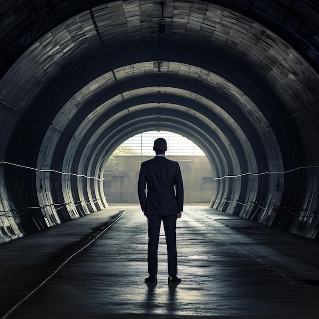 Un homme se tient dans un tunnel avec un homme devant lui.