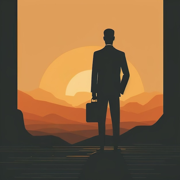 Photo un homme se tient devant un coucher de soleil