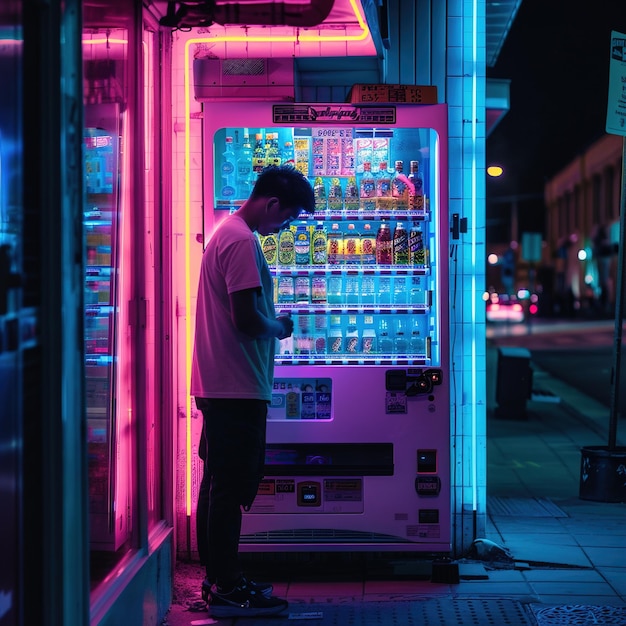 un homme se tient devant un distributeur automatique qui dit ne pas entrer