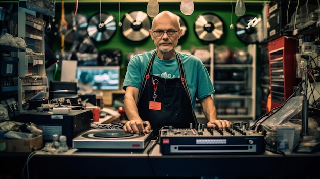 Un homme se tient devant un DJ.