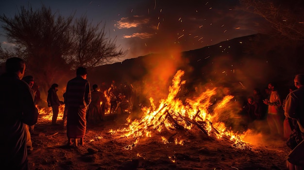 un homme se tient devant un feu sur lequel est écrit l'inscription « nomade ».