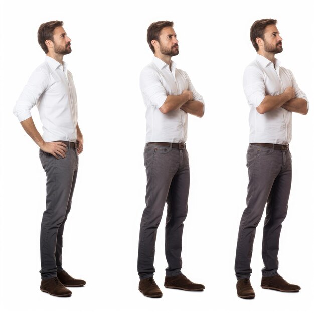 Photo un homme se tient devant un fond blanc avec les bras croisés.