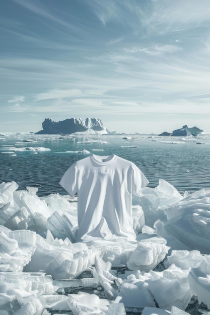 un homme se tient devant un iceberg qui a un iciberg à l'arrière-plan