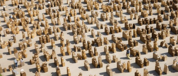 Photo un homme se tient devant un mur de figures en carton