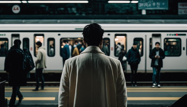 Un homme se tient devant un train qui dit "je ne suis pas un train"
