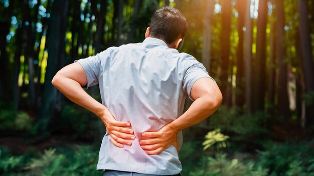 L'homme se tient le dos à cause de la douleur