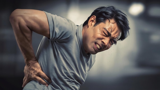 L'homme se tient le dos à cause de la douleur