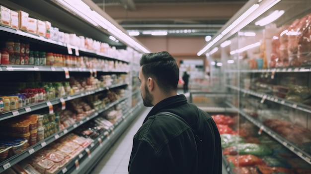 Un homme sélectionne les meilleurs produits du supermarché Generative ai